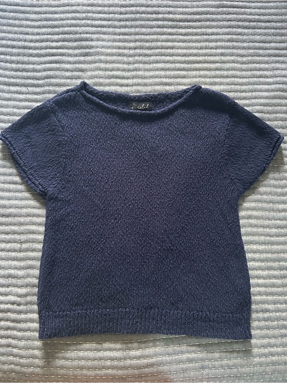Navy Short-Sleeve Knit Sweater 100% Cotton Nautical